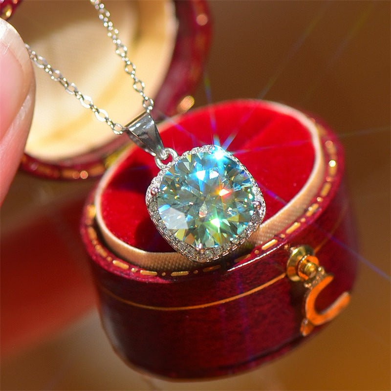 Moissanite Cushion Pendant Necklace, Halo Chain Necklace Gift – view 3