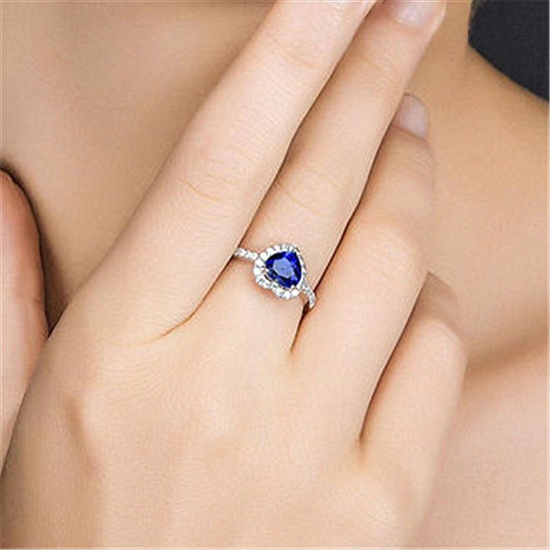 Blue Heart Moissanite Ring, Geometric Halo Promise Ring for Women, Sizes 9-19 – view 3