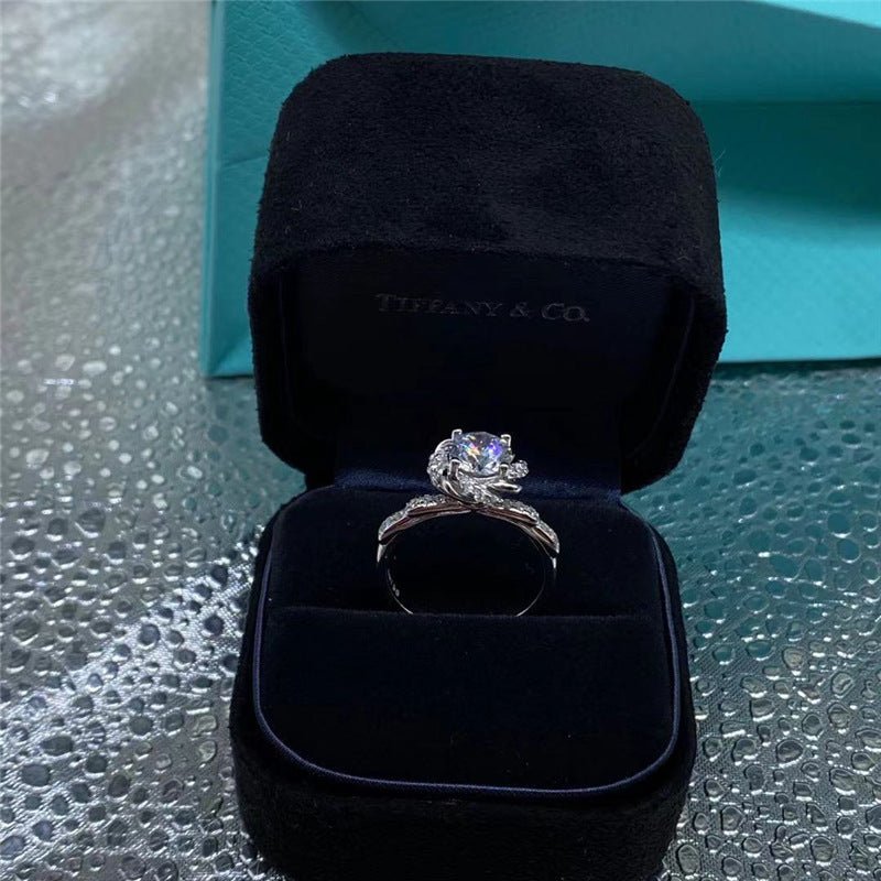 Moissanite Ring, Sculpted 3D Decorative Top, Polished Gift Ring for Women – view 3