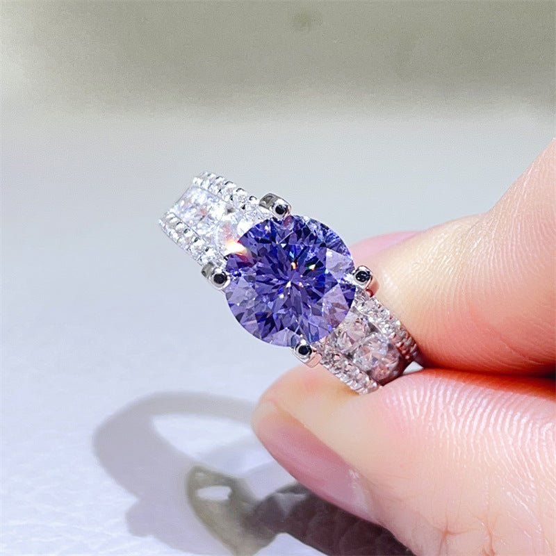 Purple Moissanite Ring for Women, 3 Carat or 5 Carat Round Cut Engagement Ring with Pave Band – view 3