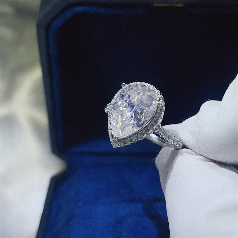 5 Carat Pear Cut Moissanite Halo Ring for Women, Geometric Pavé Band Promise Gift Ring – view 3