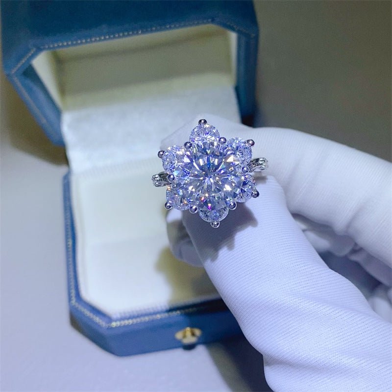 Moissanite Flower Cluster Ring for Women, Heart-Inspired Engagement Ring, 1 Carat 3 Carat 5 Carat Statement Ring – view 3