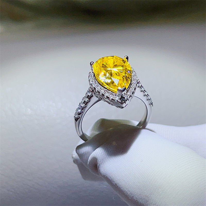 5 Carat Yellow Pear Cut Moissanite Halo Ring for Women – view 3