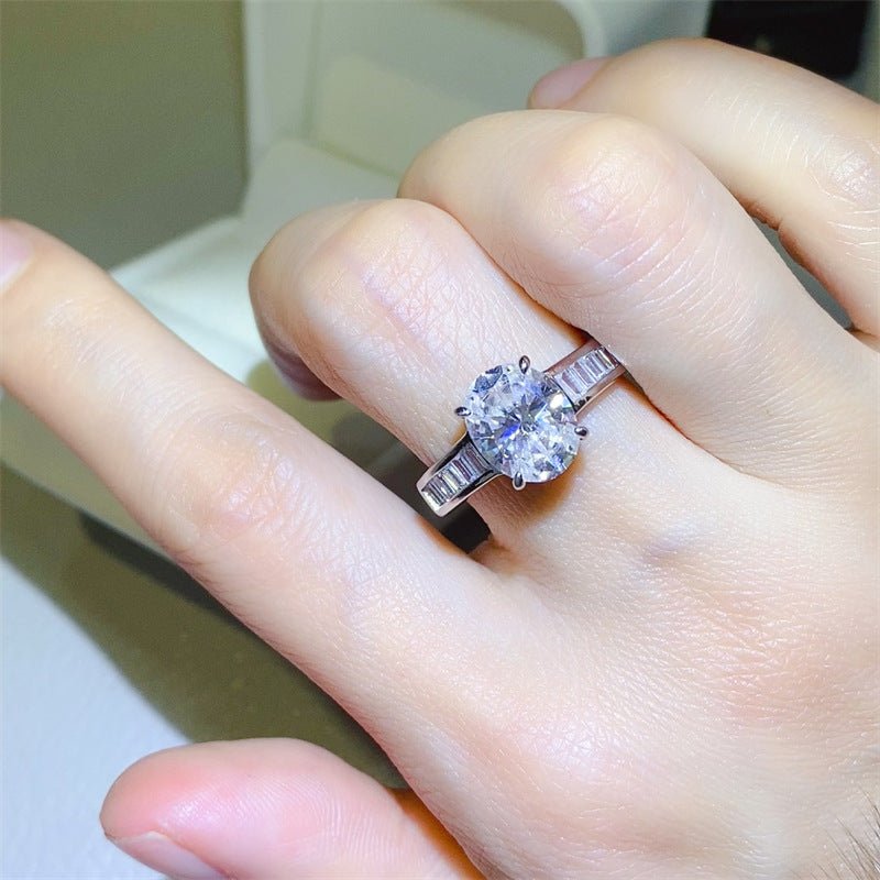 Oval Moissanite Ring with Baguette Side Stones, Vintage Style Engagement Ring for Women – view 3
