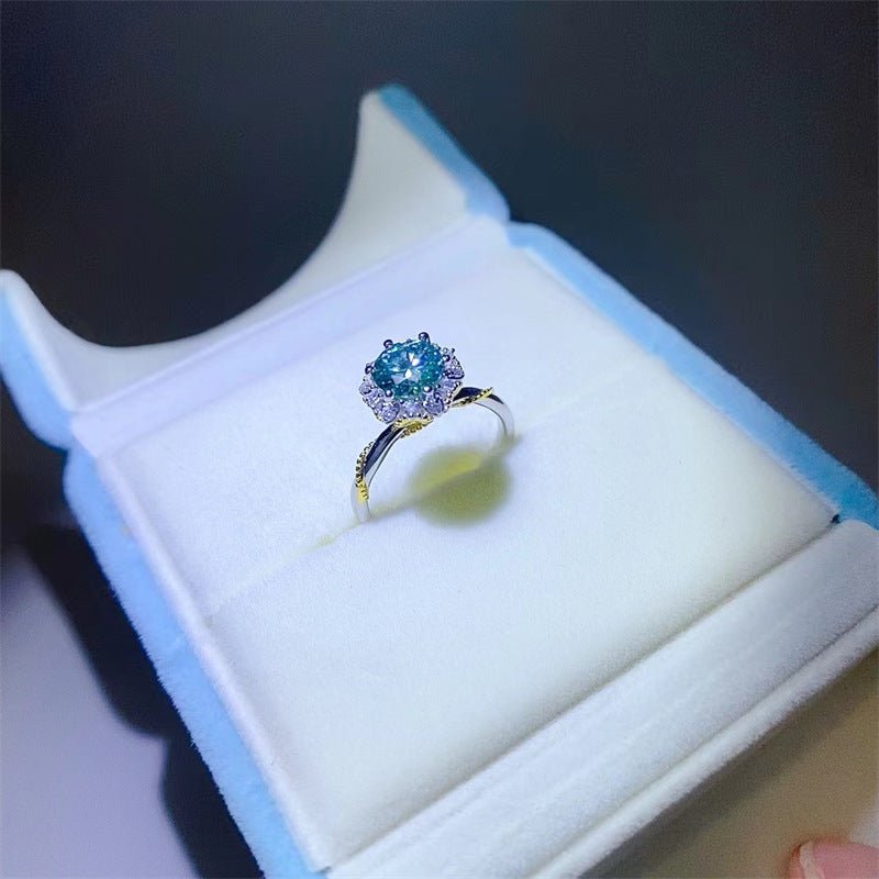 Green Moissanite Ring for Women, Halo Engagement Ring Style, Floral and Solitaire-Inspired Statement Ring – view 3
