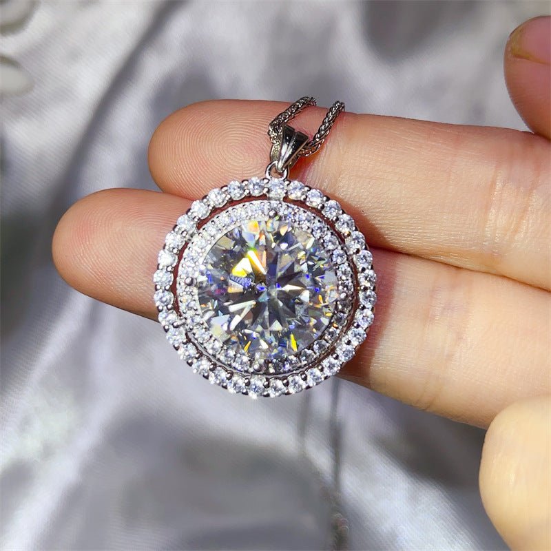 925 Silver Moissanite Pendant Necklace Round Halo 10 Carat Style Chain for Women – view 3