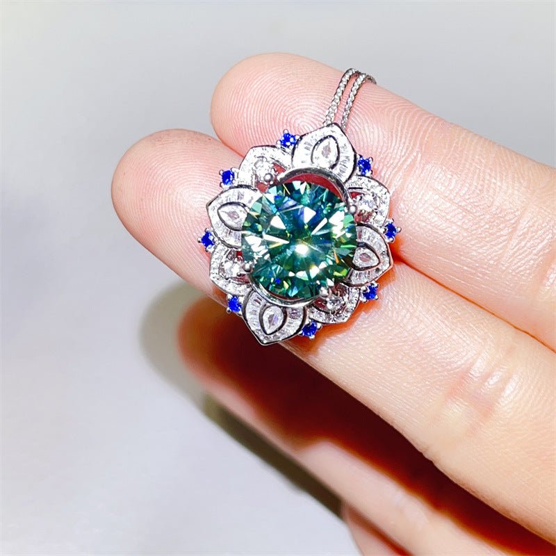 5 Carat Green Moissanite Pendant Necklace with Floral Halo and Chain – view 3