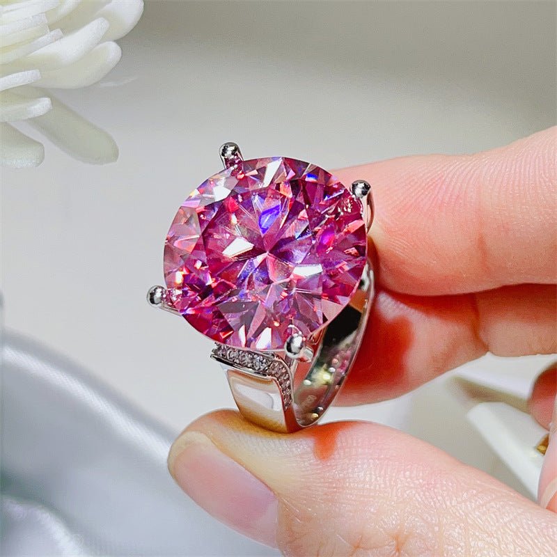 Pink Moissanite Ring for Women – 20 Carat Round Solitaire Statement Ring – view 3