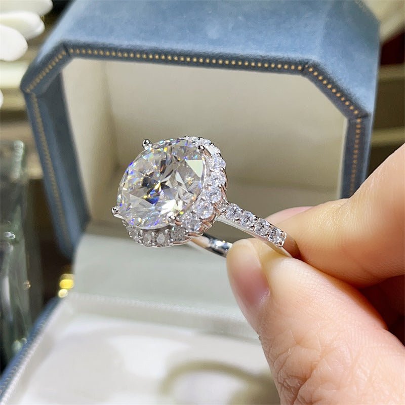 10 Carat Moissanite Halo Ring for Women - Round Cut Engagement Ring with Pavé Band – view 3