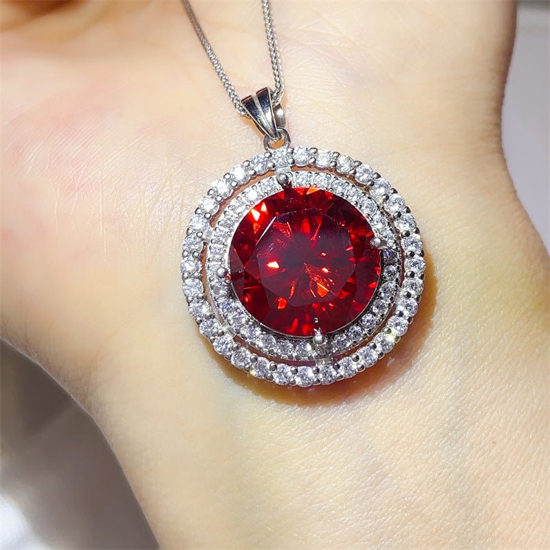 Red 10 Carat Moissanite Pendant Necklace Double Halo Round Necklace for Women – view 3
