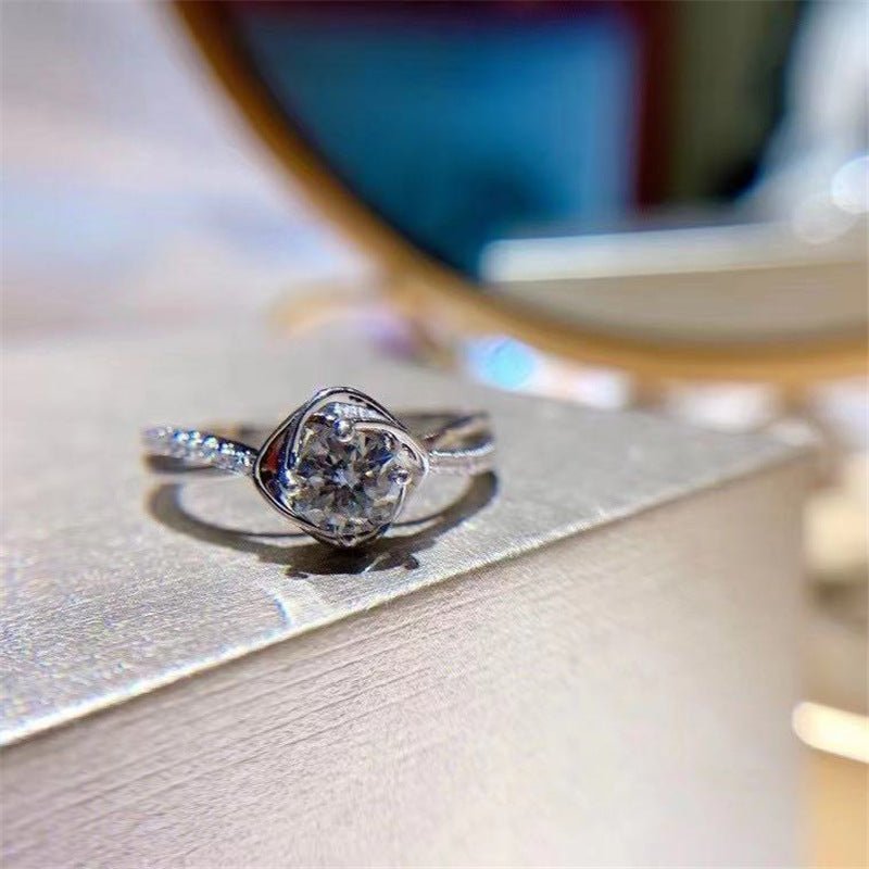 Moissanite Ring for Women, Square Open Band Solitaire Engagement Promise Ring, Adjustable Size – view 4