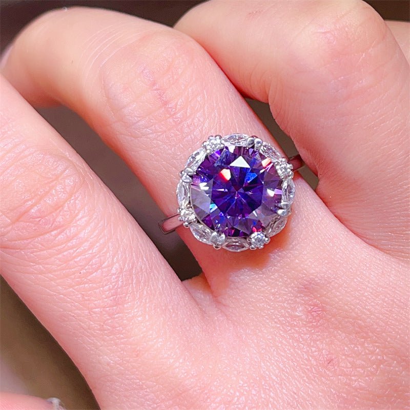 Purple Moissanite Ring for Women, 5 Carat Halo Engagement Ring, Round Cut Statement Promise Ring – view 4