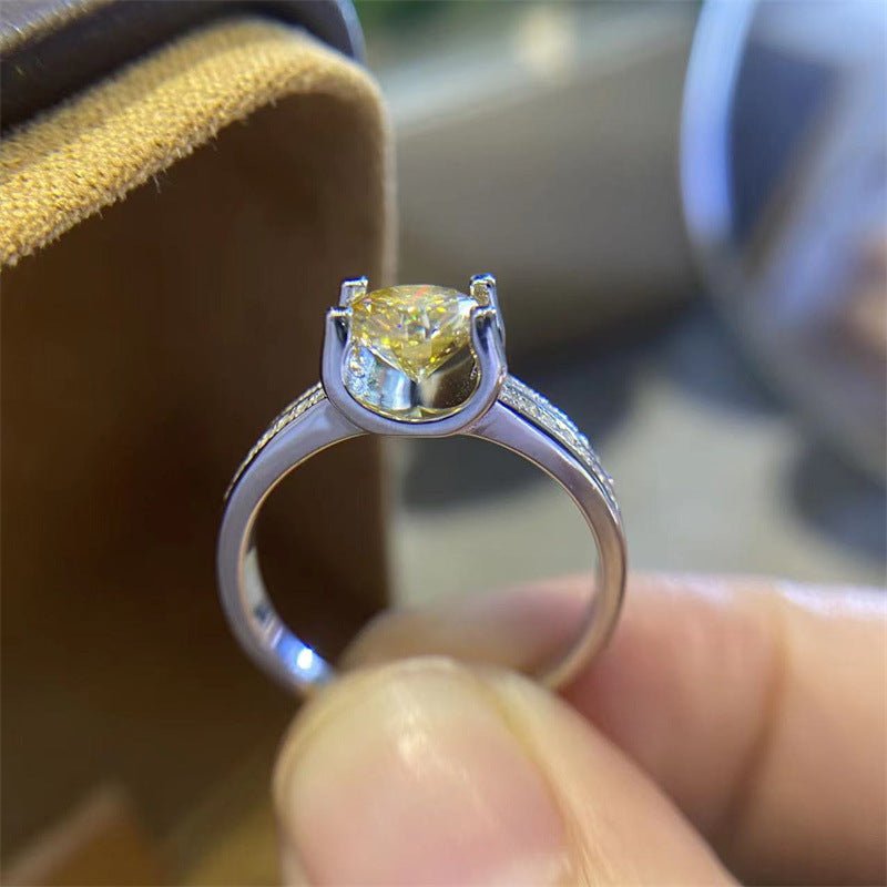 Yellow Moissanite Crown Ring Double Row Pavé Band Engagement Style Ring – view 3