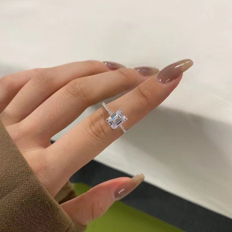 Rectangular Cut Moissanite Ring for Women, D Color Pavé Engagement Promise Ring – view 4