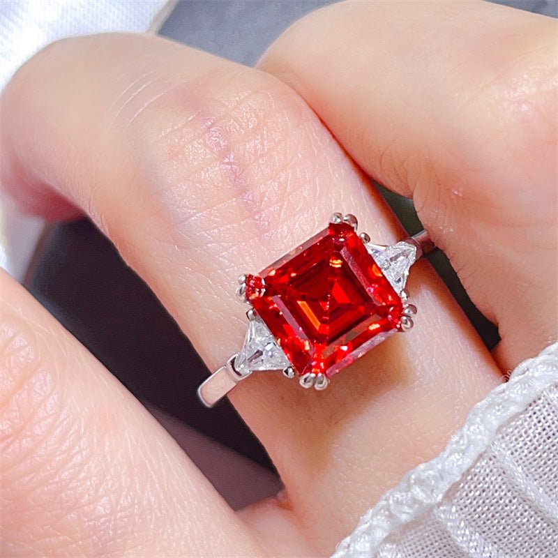 3 Carat Asscher Three-Stone Moissanite Ring – view 4