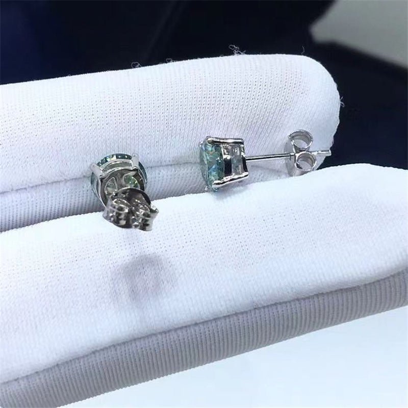 Moissanite Stud Earrings, 18K Gold Four-Prong Round Studs – view 4