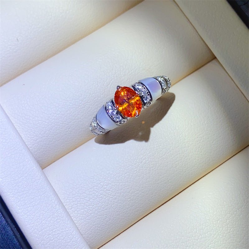 Orange Oval Moissanite Ring for Women, Pavé Accent Fashion Ring, Promise Engagement Style – view 4