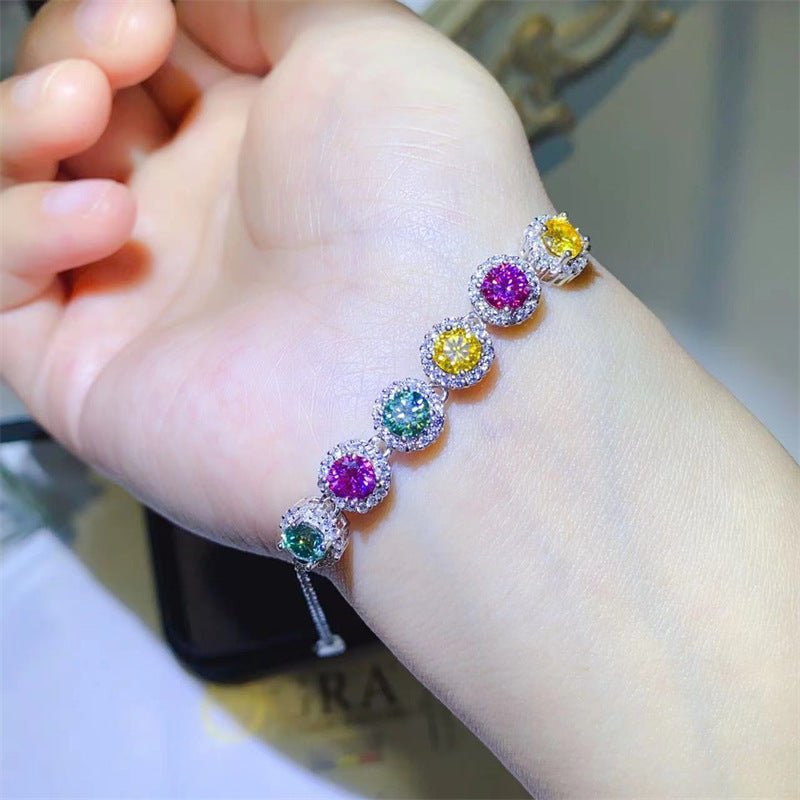Colorful VVS1 Moissanite Tennis Bracelet for Women, 3 Carat Round Halo Bracelet – view 4