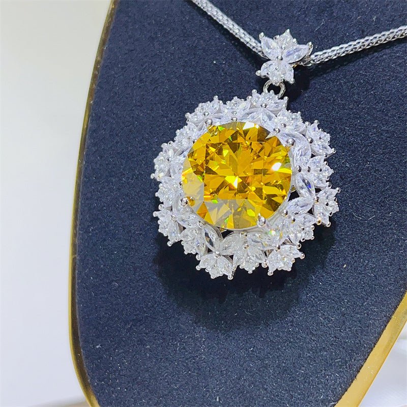 10 Carat Yellow Moissanite Pendant Necklace with Floral Halo Chain – view 4