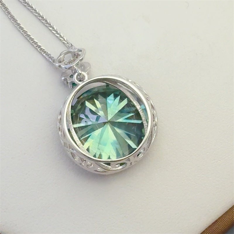 Green Round Moissanite Pendant Necklace, Halo Style Statement Jewelry for Women – view 4