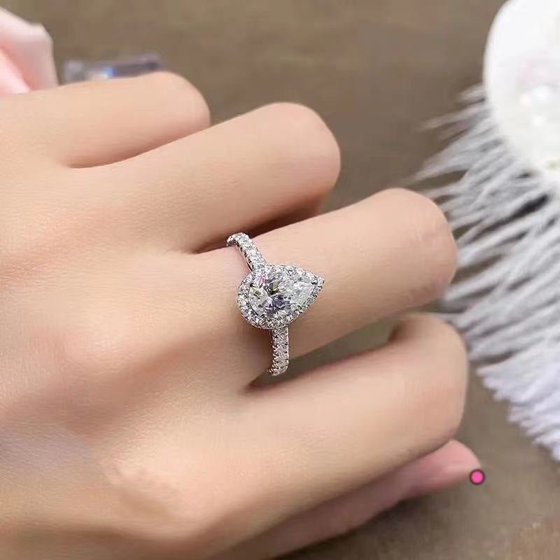Pear-Shaped Moissanite Halo Ring for Women, Teardrop Engagement Style Ring, Daily Wear Gift Ring, Available in Sizes 9-20 – view 4