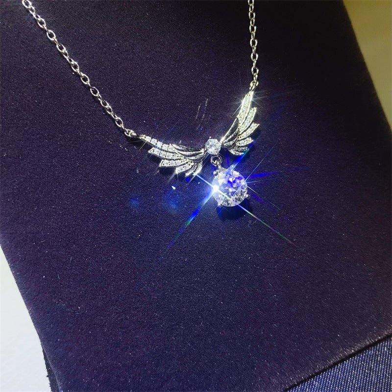 VVS Moissanite Angel Wing Pendant Necklace with 1 Carat Drop Stone – view 4