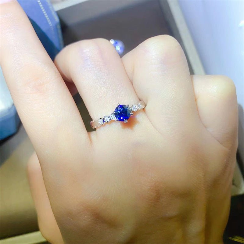Blue Moissanite Ring for Women, U-Shaped Band Solitaire Engagement Ring – view 4