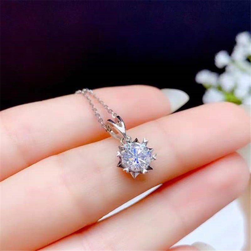 VVS Moissanite Snowflake Pendant Necklace, 1 CT / 1.5 CT / 2 CT, Starburst Chain Pendant – view 4