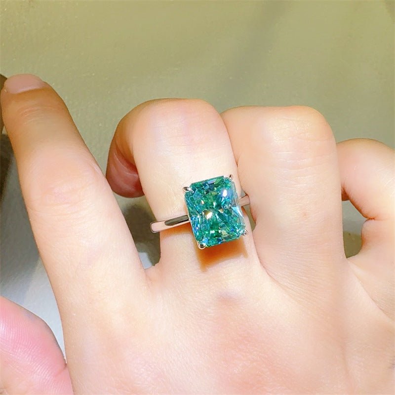 Mint Green Moissanite Ring for Women, Elongated Cut Solitaire Engagement Ring, 1 Carat 2 Carat 3 Carat 5 Carat Statement Ring – view 4