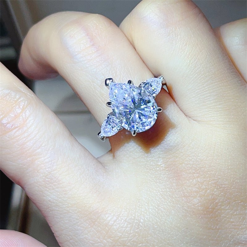 6 Carat Pear Cut VVS1 Moissanite Ring for Women, Three Stone Engagement Ring, D Color Statement Promise Ring – view 4