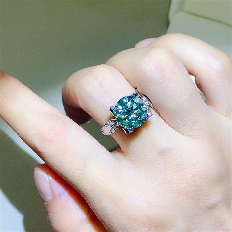 Green Moissanite Ring for Women, 3 Carat or 5 Carat Geometric Solitaire Engagement Ring – view 4