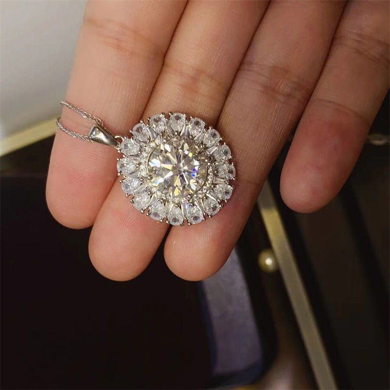 Moissanite Halo Pendant Necklace, Round Cut Statement Necklace for Evening and Everyday Wear – view 4