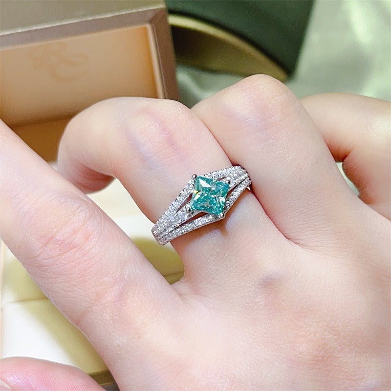 Green Princess Cut Moissanite Halo Ring for Women, 1 Carat Engagement Ring Style – view 4