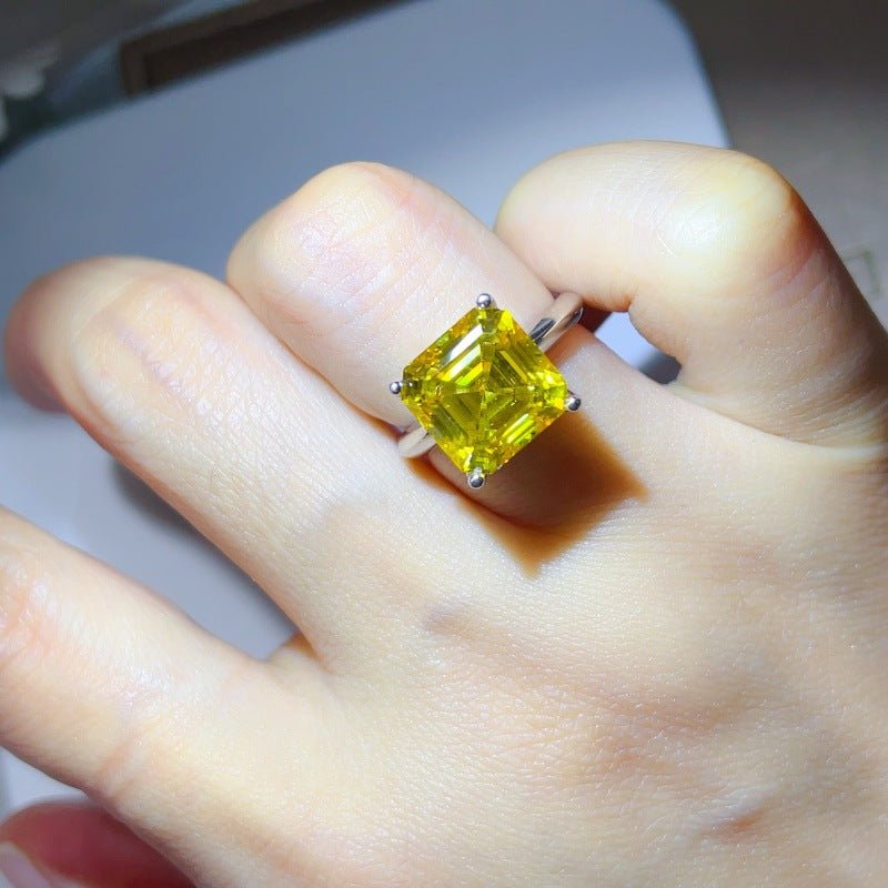 Yellow Asscher Cut Moissanite Ring for Women, Geometric Square Statement Engagement Ring – view 4