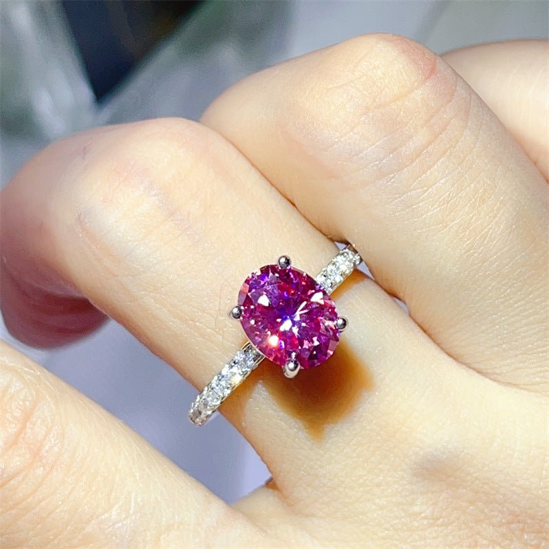 Pink Oval Moissanite Ring for Women, Classic Pavé Band Engagement Ring, 1 Carat or 2 Carat – view 4