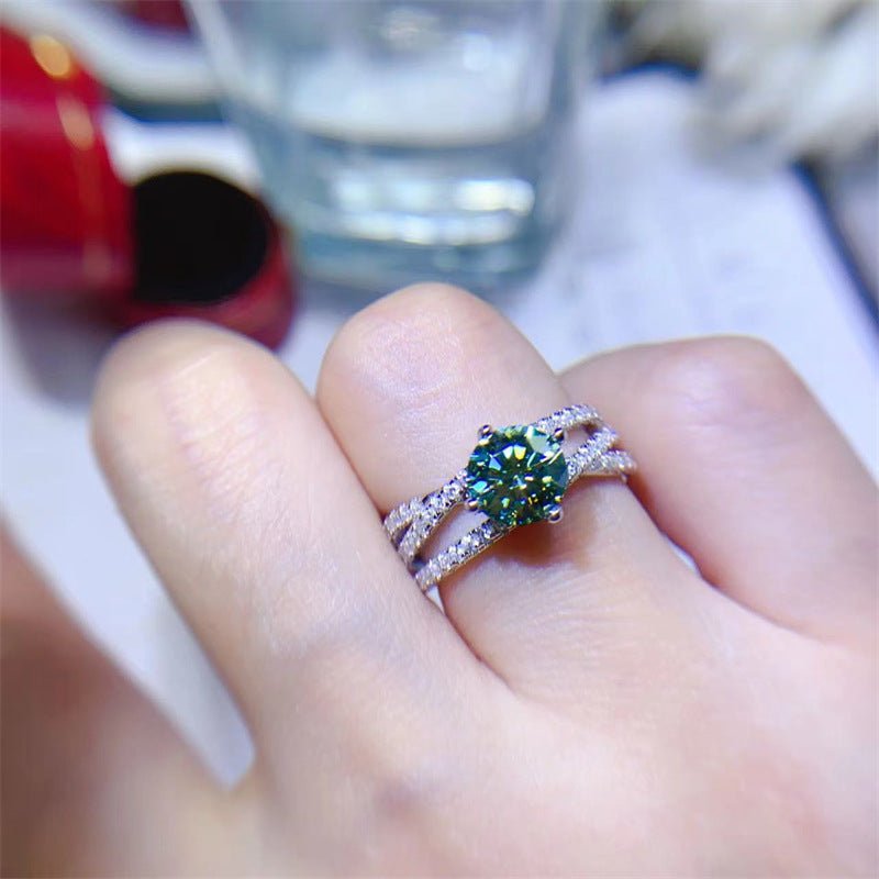 Green Moissanite Ring for Women, VVS1 Double Band U-Shape Ring, Size 9-19 – view 4