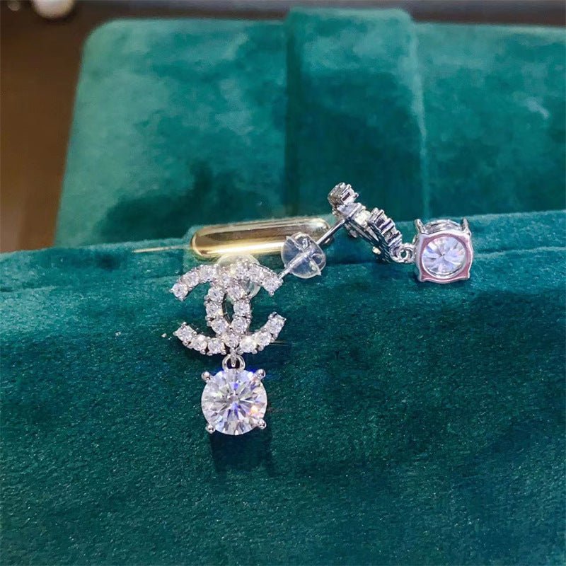 Interlocking Motif Moissanite Drop Stud Earrings in S925 with 18K Gold Plating – view 4