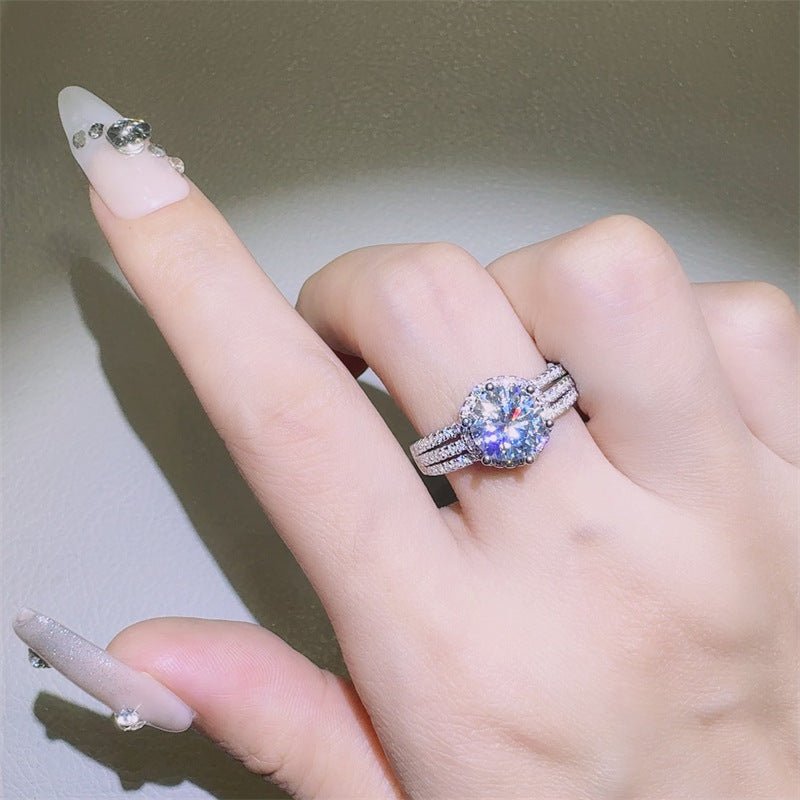 Moissanite Halo Ring for Women, Round Cut Split Shank Engagement Ring, 2 Carat or 3 Carat Promise Ring – view 4