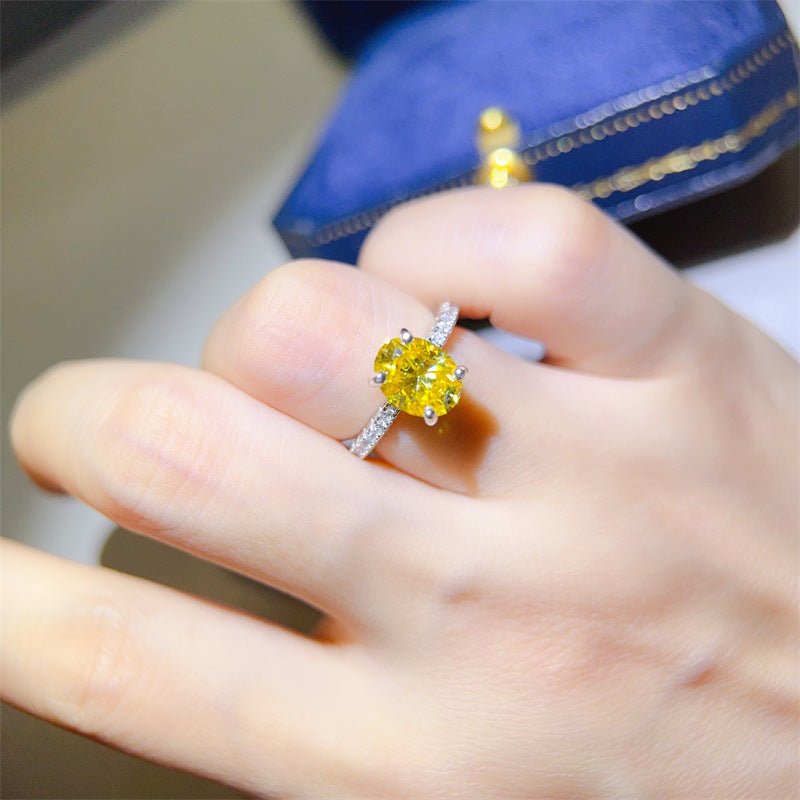 Yellow Oval Moissanite Ring for Women, U-Shaped Pave Band Engagement Ring, 1 Carat or 2 Carat – view 4