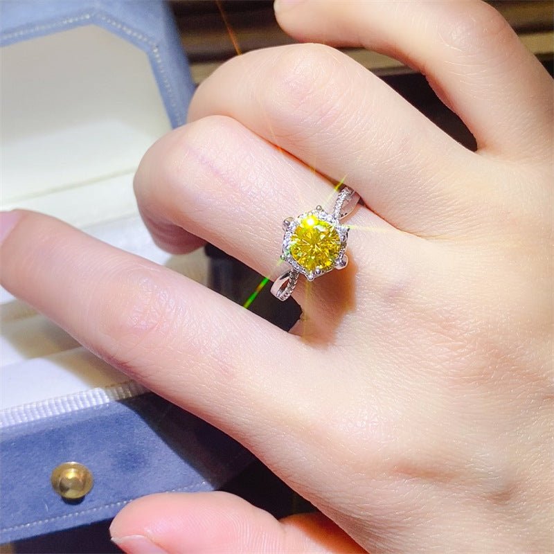 Yellow Moissanite Flower Ring for Women, 1 Carat or 2 Carat Engagement Ring, Floral Promise Ring in White Tone – view 4