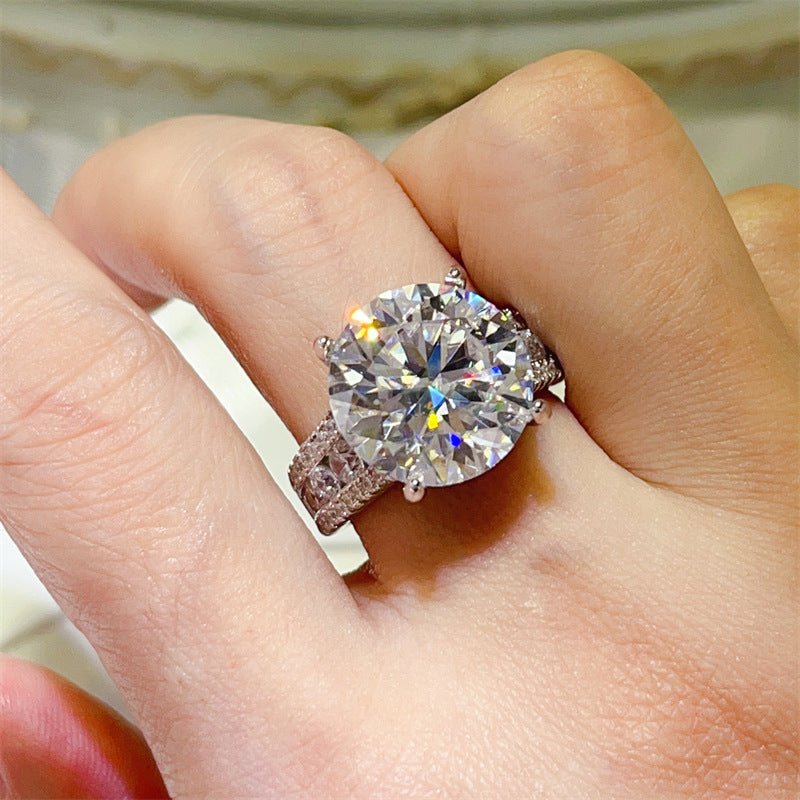 10 Carat Moissanite Ring with Triple Row Pavé Band, Round Statement Engagement Ring – view 4