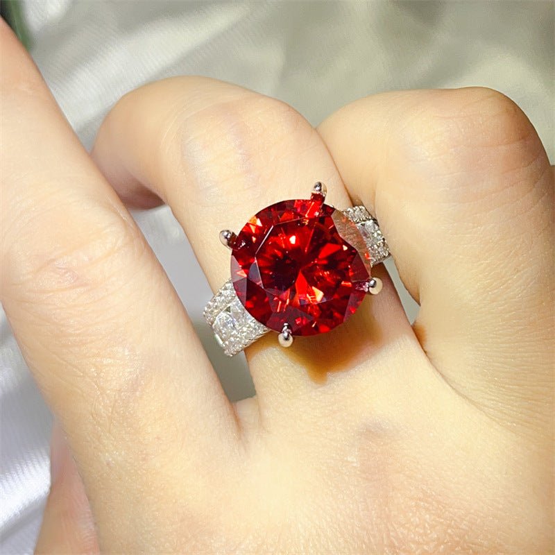 10 Carat Moissanite Ring with Triple Row Pavé Band, Round Statement Engagement Ring – view 26