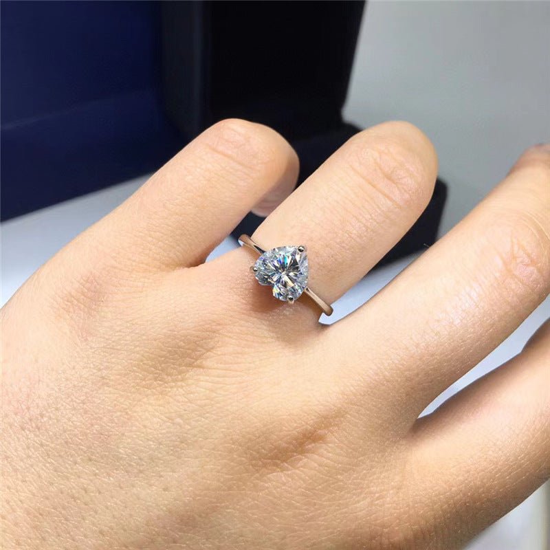 Heart Moissanite Ring, Adjustable Open Band Solitaire Promise Engagement Ring, Heart-Cut Ring for Women – view 4