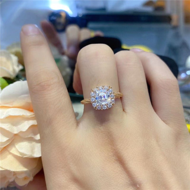 Asscher-Cut Moissanite Halo Ring, Rose Tone Square Stone Ring, Sizes 8-19 – view 4