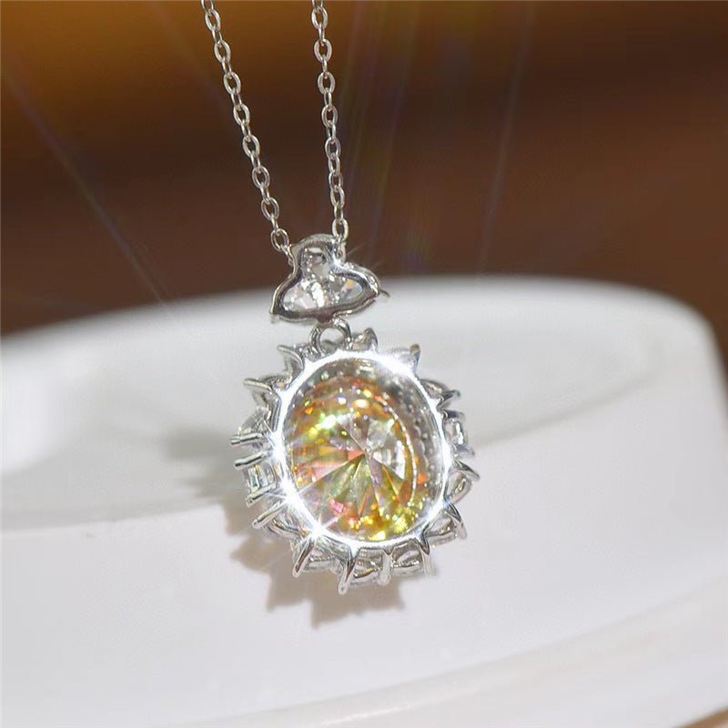 Yellow Moissanite Halo Pendant Necklace with Chain – view 4