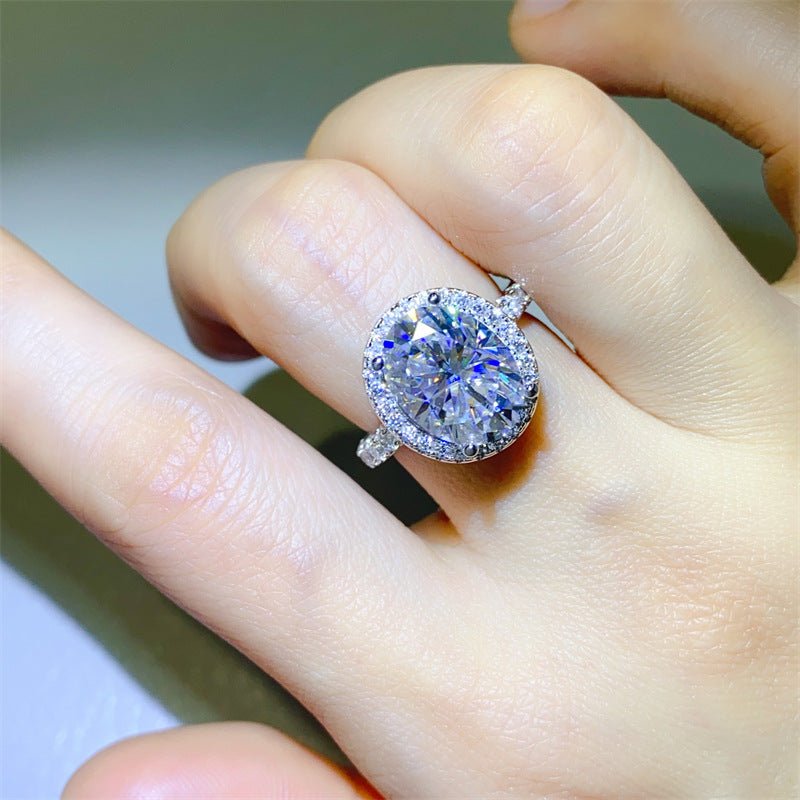 Oval Halo Moissanite Ring for Women, 5 Carat Engagement Ring with Pavé Band – view 4