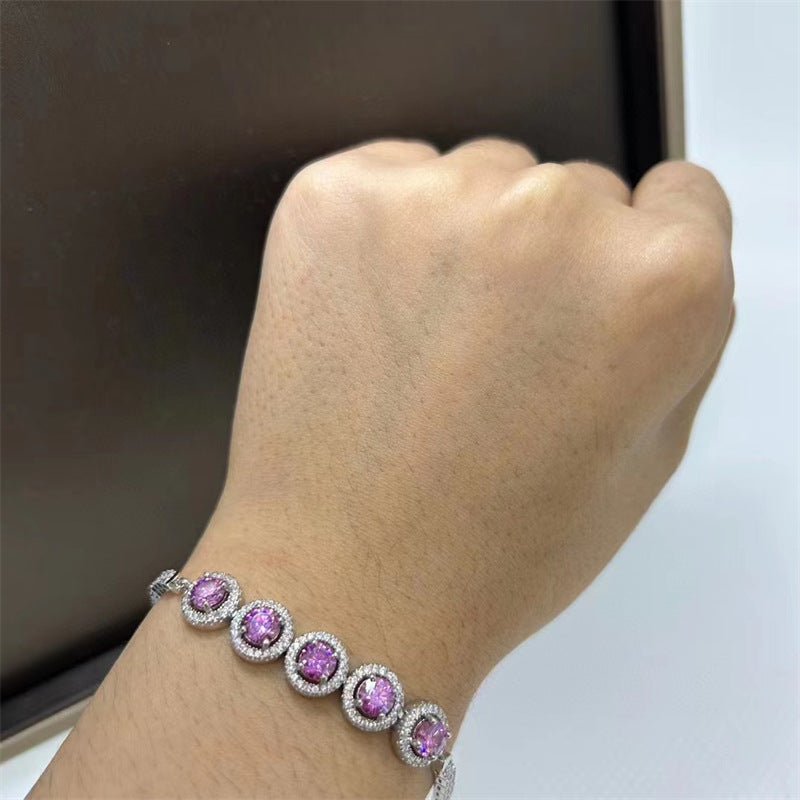 Pink VVS1 Moissanite Tennis Bracelet for Women, White-Tone Halo Link Bracelet – view 4