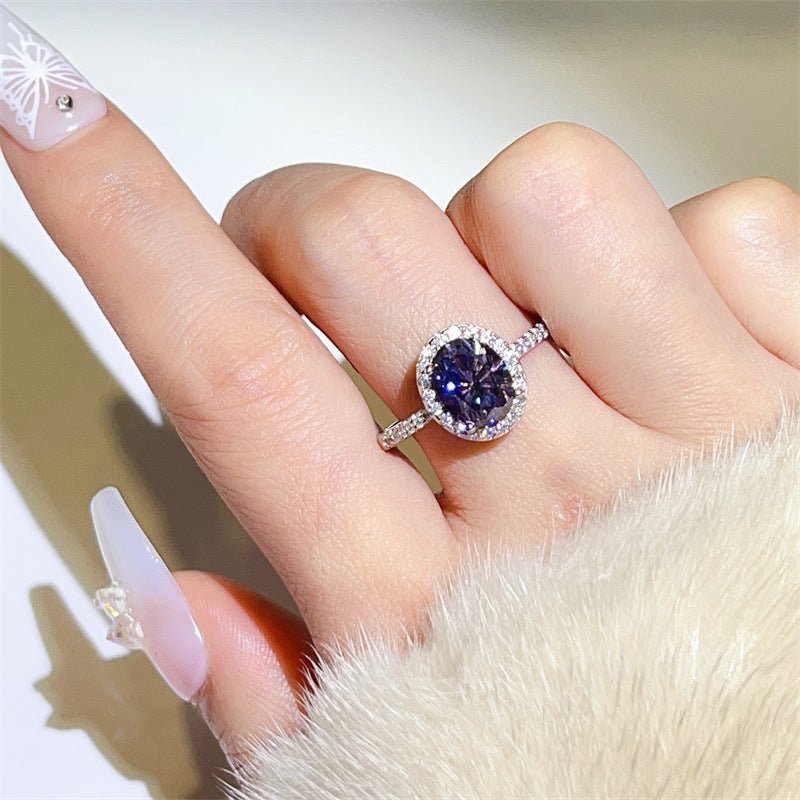 Purple Oval Moissanite Halo Ring for Women, 1 Carat 2 Carat 3 Carat Engagement Ring Style – view 4