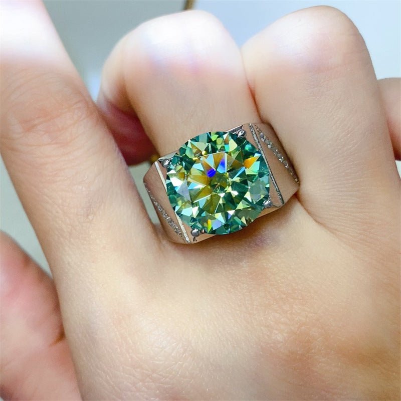 Men's Green Moissanite U-Shape Ring – image 4