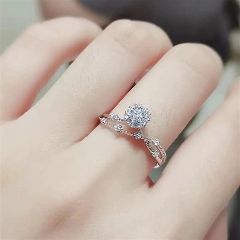 Round Moissanite Ring for Women, Halo Promise Ring, Geometric Branch Design, 0.5 ct / 1 ct, Size 9-19 – view 4